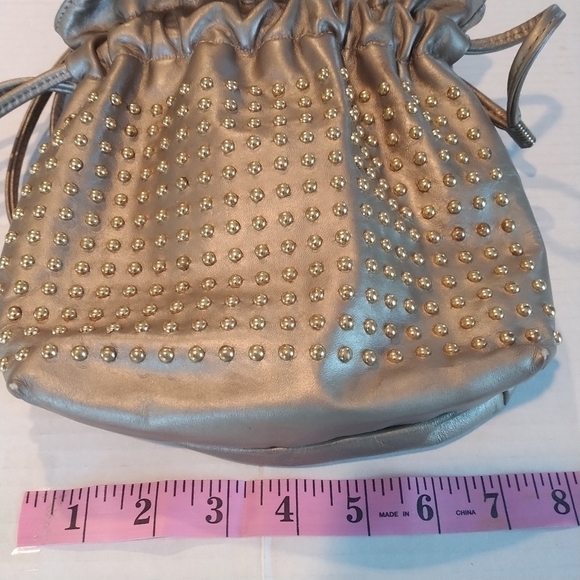 Gold Leather Studded Drawstring Bag - Picture 7 of 10
